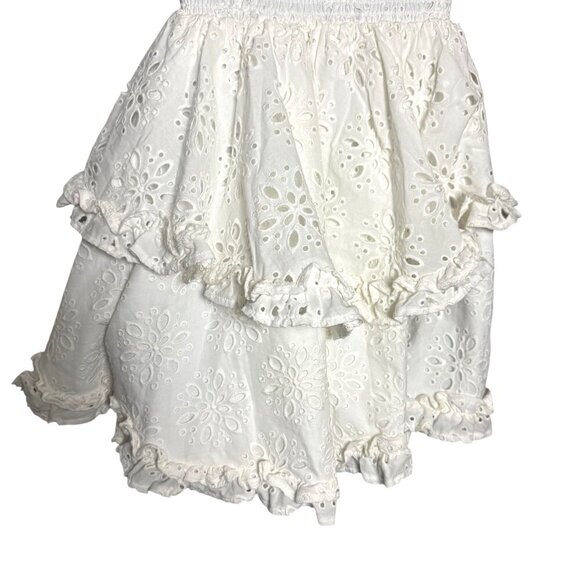 YUMI KIM Rita mini dress white eyelet size small tiered shoulder ties smocked - Picture 6 of 13